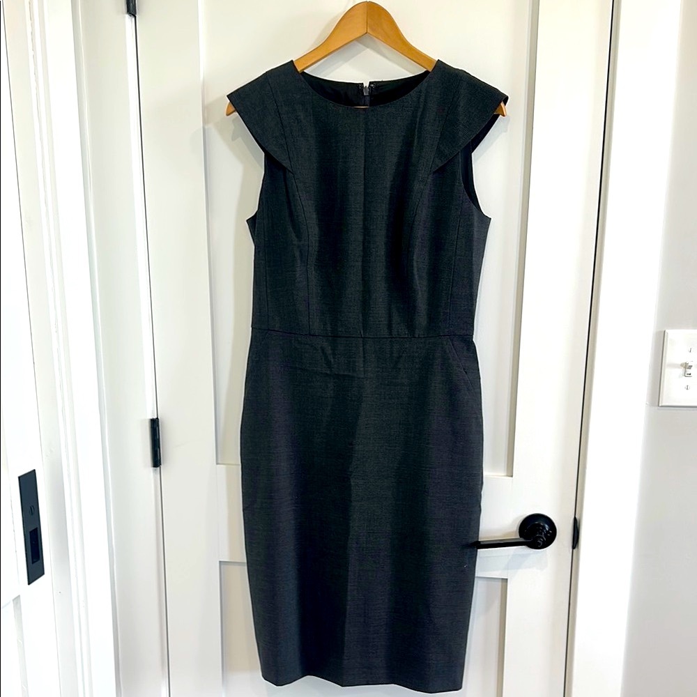 J. Crew Black Sheath Midi Dress Crew Neck Cap Sleeve